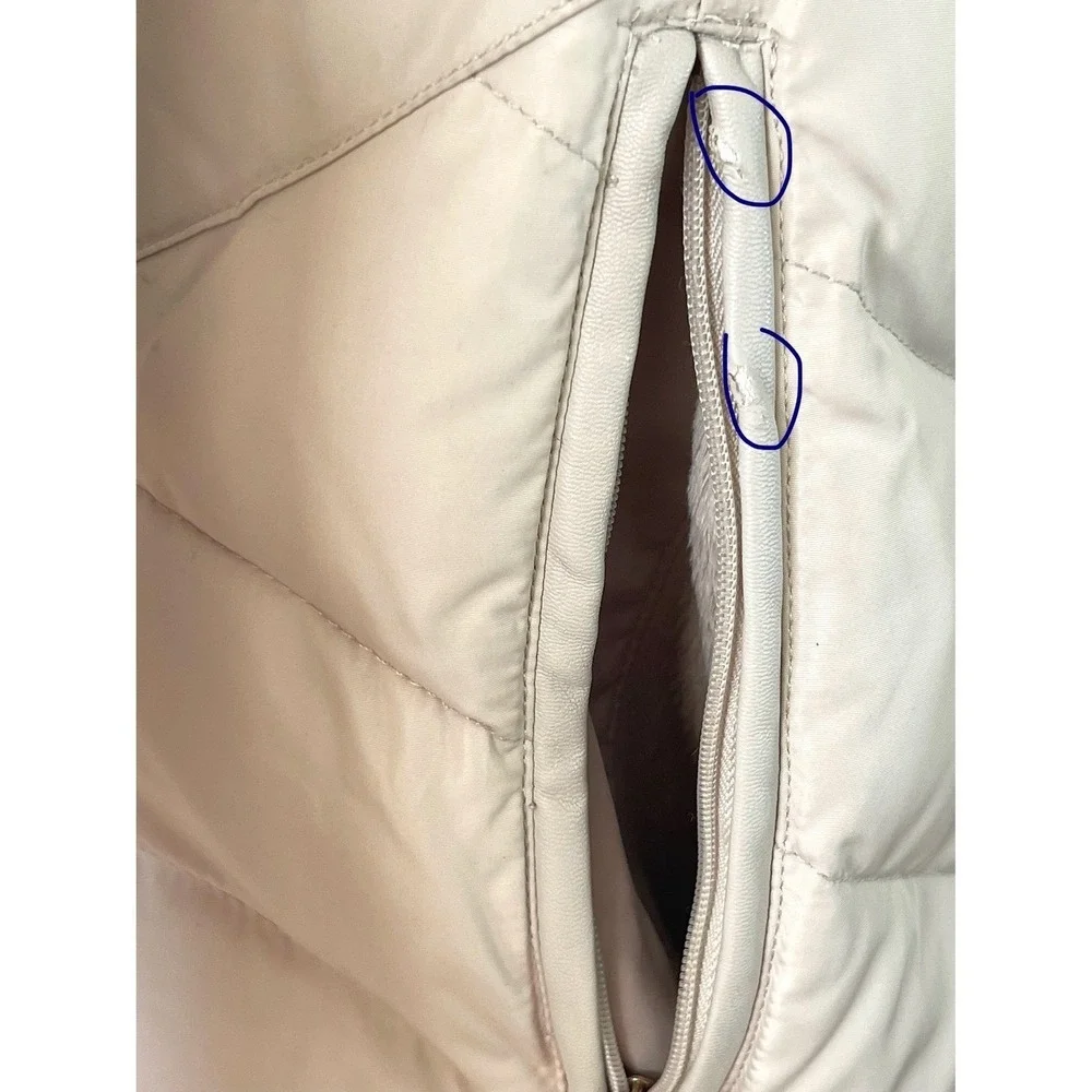 Jones New York Women's Cream Quilted‎ Faux Fur Hood Puffer Coat Size S